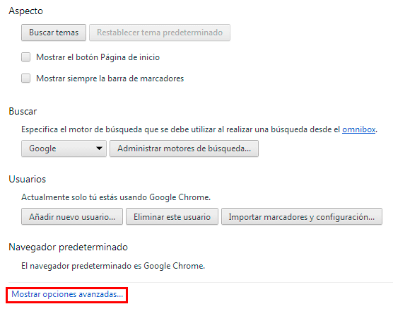 Opciones avanzadas en Google Chrome